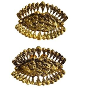 VTG pair Shoe Dress clips gold Brutalist MCM chunky designer Mod Sculptural rare